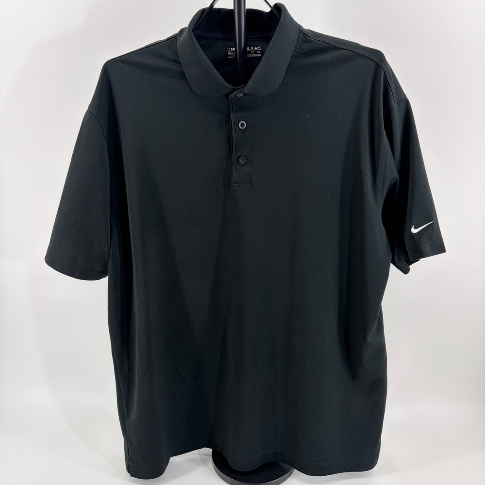 Nike Golf Fit Dry Polo Shirt Mens XL Black Short Sleeve Performance Swoosh Logo‎